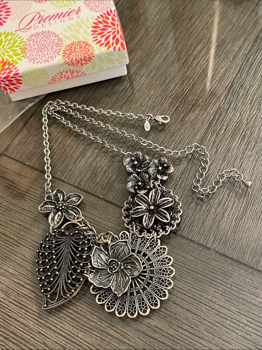 Premier Designs “Botanical” Silver-tone Floral Filigree Necklace